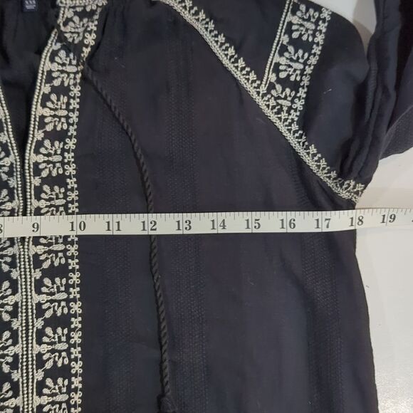 Madewell Camelia Tassel Top Black Cotton Embroidered Tassels Boho V-Neck XXS - Picture 10 of 11